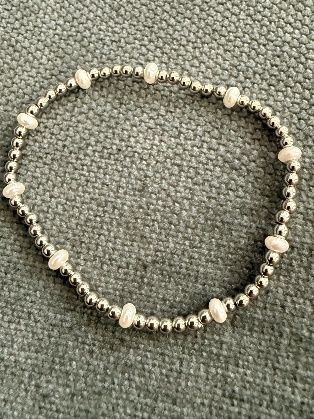 Silver Beaded Stretch Bracelet with Pearl Accents